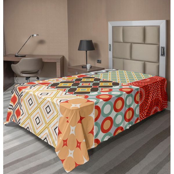 Abakuhaus Lenzuolo Vintage, Motivo Mosaico Vintage Con Stampa Geometrica Diagonale, Lenzuolo Morbido E Confortevole Per Un Letto Decorativo, 1 Pezzo, 260 Cm X 168 Cm, Multicolore-image