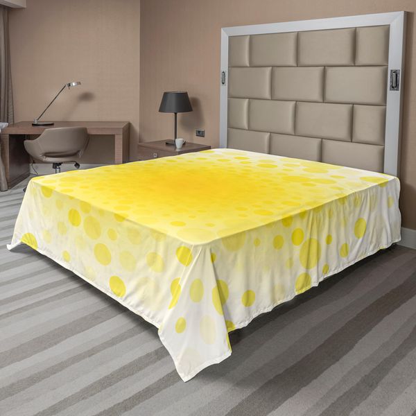 Abakuhaus Lenzuolo Giallo, Motivo Astratto A Piccoli Cerchi E Punti, Sole Al Centro Con Disegno Artistico, Lenzuolo Morbido E Confortevole Per Un Letto Decorativo, 1 Pezzo, 275 Cm X 260 Cm, Giallo-image