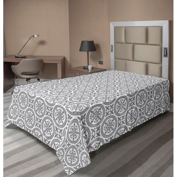 Abakuhaus Lenzuolo Grigio, Motivo Floreale Orientale, Motivo Etnico Retrò, Arte Boho Moderna E Grafica, Lenzuolo Morbido E Confortevole Per Un Letto Decorativo, 1 Pezzo, 190 Cm X 100 Cm, Grigio Bianco-image