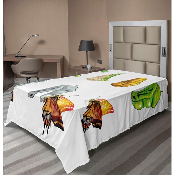 Abakuhaus Lenzuolo Con Farfalle, Fasi Del Ciclo Vitale Delle Farfalle, Stampa Artistica, Lenzuolo Morbido E Confortevole Per Un Letto Decorativo, 1 Pezzo, 190 Cm X 100 Cm, Multicolore-image