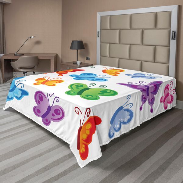 Abakuhaus Lenzuolo Con Farfalle, Stampa Colorata Con Collezione Di Farfalle, Simpatico Animale Alato, Stampa Grafica, Lenzuolo Morbido E Confortevole Per Un Letto Decorativo, 1 Pezzo, 266 Cm X 260 Cm, Multicolore-image