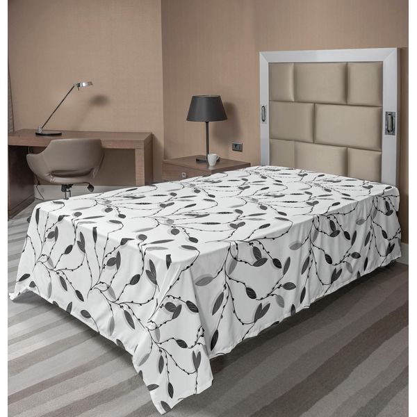 Abakuhaus Lenzuolo Grigio, Grafica Foglie Autunnali Che Cadono E Un Semplice Disegno Pulito E Shabby, Lenzuolo Morbido E Confortevole Per Un Letto Decorativo 1 Pezzo 260 Cm X 168 Cm, Grigio Bianco-image