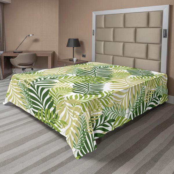 Abakuhaus Lenzuolo, Palma Tropicale Esotica, Grafica Botanica Naturale Primavera-Estate, Lenzuolo Morbido E Confortevole Per Un Letto Decorativo, 1 Pezzo, 275 Cm X 260 Cm, Ecru-image