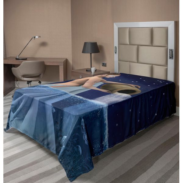 Abakuhaus Lenzuolo Astrologico, Donna Acquario Con Secchio D'acqua Di Mare, Saturno Mistico E Stelle, Lenzuolo Morbido E Confortevole Per Un Letto Decorativo, 1 Pezzo, 260 Cm X 168 Cm, Blu Scuro-image
