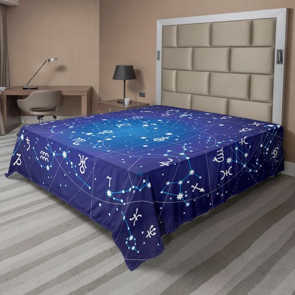 Abakuhaus Lenzuolo Astrologia, Costellazioni E Pianeti Collezione Originale Coordinate Celesti, Morbido E Confortevole Lenzuolo Superiore Per Un Letto Decorativo 1 Pezzo 266 Cm X 260 Cm, Blu Scuro-image