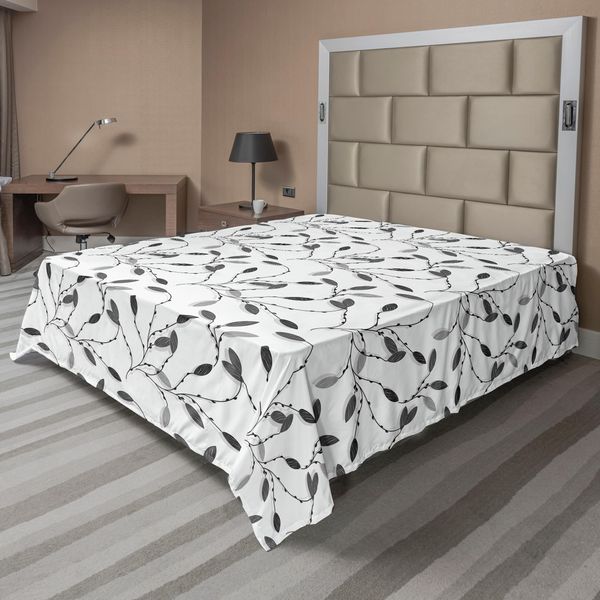 Abakuhaus Lenzuolo Grigio, Grafica Foglie Autunnali Che Cadono E Un Semplice Disegno Pulito E Shabby, Lenzuolo Morbido E Confortevole Per Un Letto Decorativo 1 Pezzo 260 Cm X 228 Cm, Grigio Bianco-image
