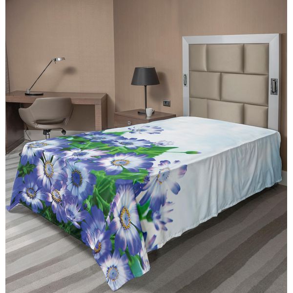Abakuhaus Lenzuolo Con Fiori, Freschi Fiori Selvatici Nell'erba, Margherite Primaverili Che Sbocciano Nel Cielo, Motivo Floreale, Lenzuolo Morbido E Confortevole Per Un Letto Decorativo, 1 Pezzo, 190 Cm X 100 Cm, Blu Verde-image