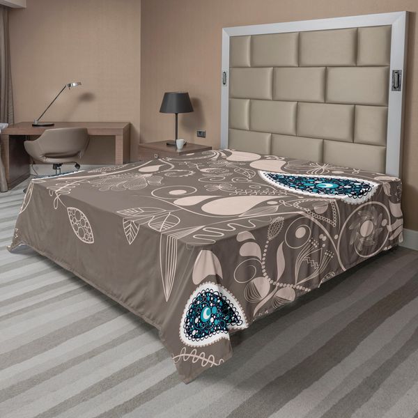 Abakuhaus Lenzuolo Paisley, Motivi Con Rami Intricati E Motivi Floreali Immagine Etnica Bohemien, Lenzuolo Morbido E Confortevole Per Un Letto Decorativo 1 Pezzo 244 Cm X 205 Cm, Marrone Chiaro Verde Acqua-image