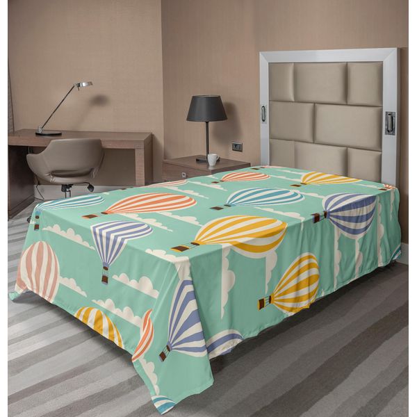 Abakuhaus Lenzuolo Vintage, Colorato Retrò Viaggio Mongolfiera Nuvole Cielo Blu Avventura Arte Moderna, Morbido E Confortevole Lenzuolo Superiore Per Un Letto Decorativo 1 Pezzo 260 Cm X 168 Cm, Blu Arancione Viola-image