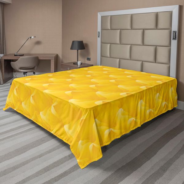 Abakuhaus Lenzuolo Giallo, Disegno Astratto, Linee Curve Sfumate, Motivi Variabili, Stampa Monocolore, Lenzuolo Morbido E Confortevole Per Un Letto Decorativo, 1 Pezzo, 266 Cm X 260 Cm, Giallo-image