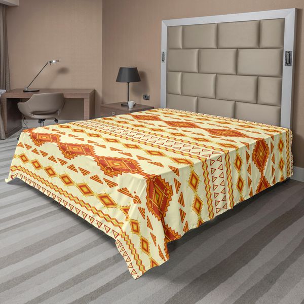 Abakuhaus Lenzuolo Azteco, Antico Motivo Azteco Con Colori Vintage Cultura Etnica Messicana, Lenzuolo Morbido E Confortevole Per Un Letto Decorativo 1 Pezzo 260 Cm X 228 Cm, Giallo Arancione-image