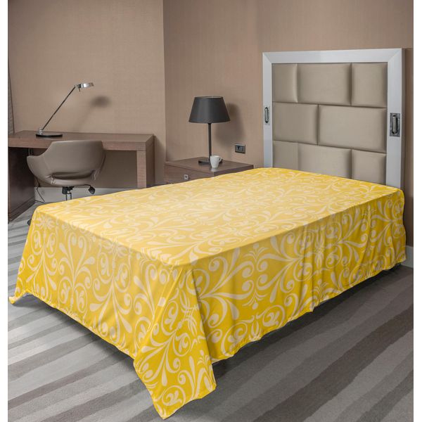 Abakuhaus Lenzuolo Giallo, Motivi Vittoriani Elaborati E Variabili In Diagonale Su Sfondo Retrò, Design Grafico, Lenzuolo Morbido E Confortevole Per Un Letto Decorativo, 1 Pezzo, 260 Cm X 168 Cm, Giallo-image