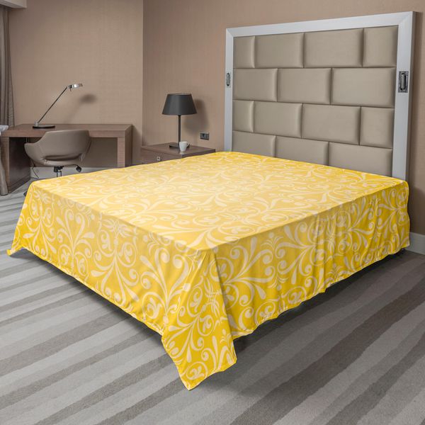 Abakuhaus Lenzuolo Giallo, Motivi Vittoriani Elaborati E Variabili In Diagonale Su Sfondo Retrò, Design Grafico, Lenzuolo Morbido E Confortevole Per Un Letto Decorativo, 1 Pezzo, 275 Cm X 260 Cm, Giallo-image