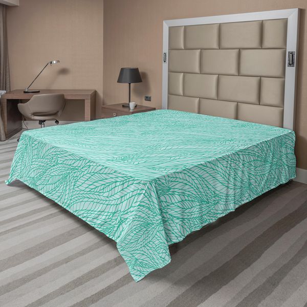 Abakuhaus Lenzuolo Teal, Design Astratto, Motivo Floreale Ondulato, Stampa Grafica Monocolore, Lenzuolo Morbido E Confortevole Per Un Letto Decorativo, 1 Pezzo, 266 Cm X 260 Cm, Verde-image