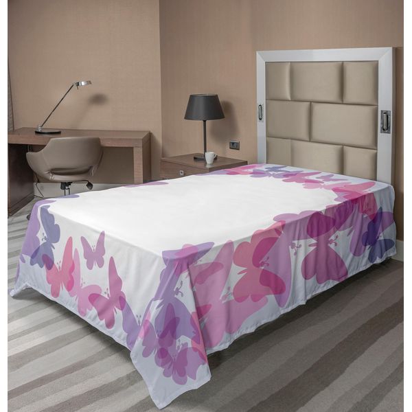 Abakuhaus Lenzuolo Con Farfalle, Sagome Di Farfalle All'ombra Della Collina, Disegno Magico, Lenzuolo Morbido E Confortevole Per Un Letto Decorativo, 1 Pezzo, 190 Cm X 100 Cm, Viola Grigio Grigio Rosa-image