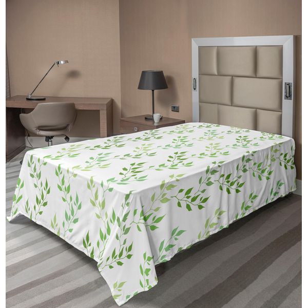 Abakuhaus Lenzuolo, Foglie Di Ulivo Simmetriche E Motivi Etnici Ondulati Illustrazione Classica, Lenzuolo Morbido E Confortevole Per Un Letto Decorativo 1 Pezzo 190 Cm X 100 Cm, Verde-image