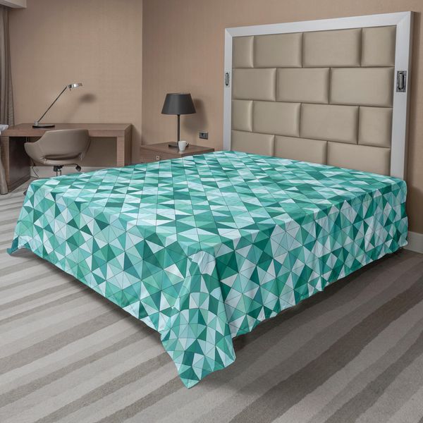 Abakuhaus Lenzuolo Teal, Mosaico Triangolare Con Forme Poligonali Con Effetto Ombra, Stampa Illustrativa, Lenzuolo Morbido E Confortevole Per Un Letto Decorativo, 1 Pezzo, 260 Cm X 228 Cm, Verde Teal.-image