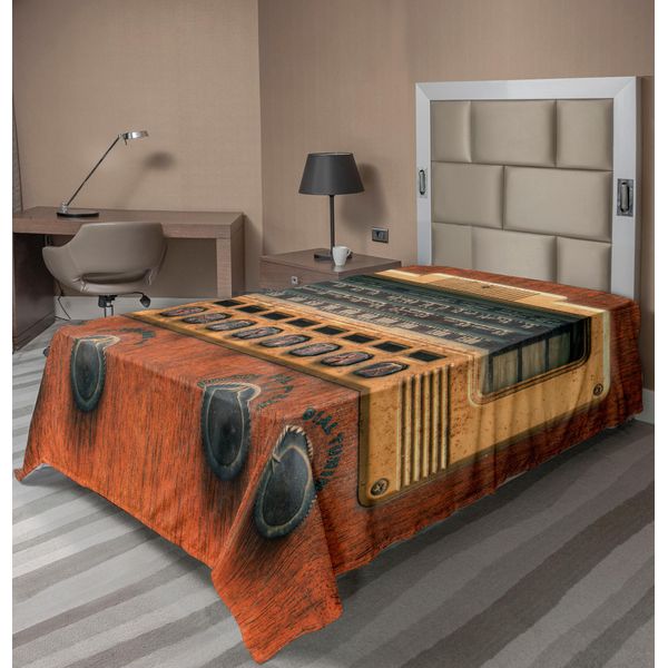 Abakuhaus Lenzuolo Vintage, Stampa Artistica Tema Vacanze Con Radio Antica E Lettore Musicale Retrò, Lenzuolo Morbido E Confortevole Per Un Letto Decorativo 1 Pezzo 190 Cm X 100 Cm, Marrone Ecru-image