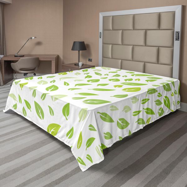 Abakuhaus Lenzuolo, Vari Motivi Primaverili Verdi, Illustrazione Disegnata, Grafica Estiva, Lenzuolo Morbido E Confortevole Per Un Letto Decorativo, 1 Pezzo, 275 Cm X 260 Cm, Verde-image