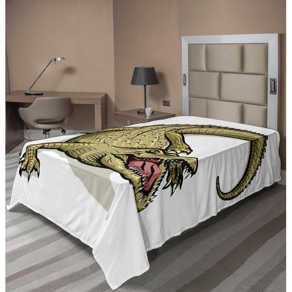 Abakuhaus Lenzuolo Reptil, Illustrazione Del Coccodrillo Selvatico Esotico Hungry Predator Aquatic Safari, Lenzuolo Morbido E Confortevole Per Un Letto Decorativo 1 Pezzo 190 Cm X 100 Cm, Bianco-image