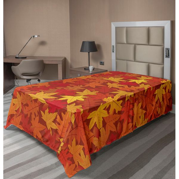 Abakuhaus Lenzuolo Arancione, Foglie D'acero Autunnali Colorate Nella Stagione Autunnale In Un Insolito Disegno Naturale Stampato, Lenzuolo Morbido E Confortevole Per Un Letto Decorativo 1 Pezzo 190 Cm X 100 Cm, Arancione Bruciato-image