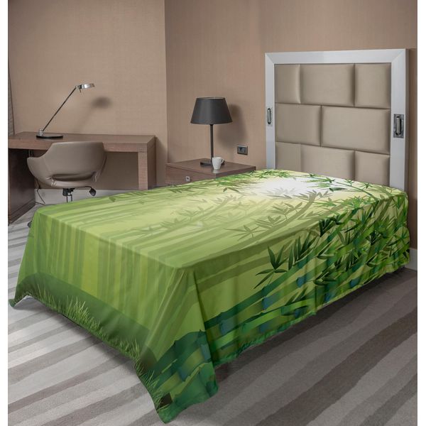 Abakuhaus Lenzuolo In Bambù, Immagine Di Alberi Di Bambù Nella Foresta Pluviale, Animali Selvatici Dell'estremo Oriente, Natura Tropicale, Lenzuolo Morbido E Confortevole Per Un Letto Decorativo, 1 Pezzo, 260 Cm X 168 Cm, Verde-image