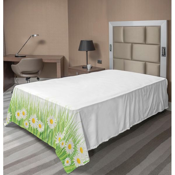 Abakuhaus Lenzuolo Con Fiori, Margherite Sull'erba Su Sfondo Semplice Stampa Floreale Moderna, Lenzuolo Morbido E Confortevole Per Un Letto Decorativo 1 Pezzo 260 Cm X 168 Cm, Verde Bianco Giallo-image