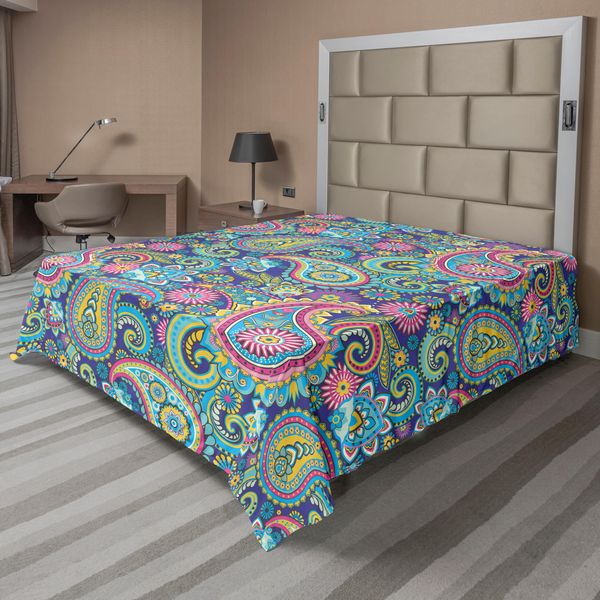 Abakuhaus Lenzuolo Paisley, Elementi Tradizionali Paisley A Forma Di Foglia Con Motivo Orientale Nel Disegno Del Tessuto, Lenzuolo Morbido E Confortevole Per Un Letto Decorativo 1 Pezzo 244 Cm X 205 Cm, Multicolore-image