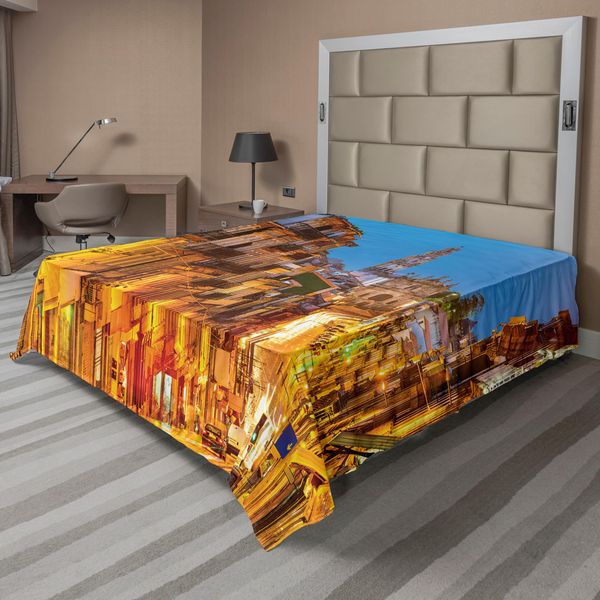 Abakuhaus Lenzuolo Europeo, Panorama Urbano Verso I Vecchi Edifici Di Porto, Città Mediterranea, Immagine Scenografica, Lenzuolo Morbido E Confortevole Per Un Letto Decorativo, 1 Pezzo, 275 Cm X 260 Cm, Multicolore-image