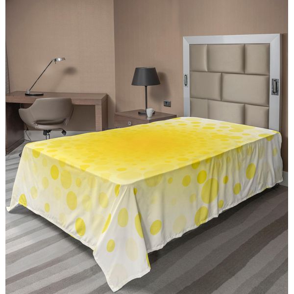 Abakuhaus Lenzuolo Giallo, Motivo Astratto A Piccoli Cerchi Concentrici Con Sole Al Centro E Disegno Artistico, Lenzuolo Morbido E Confortevole Per Un Letto Decorativo, 1 Pezzo, 260 Cm X 168 Cm, Giallo-image