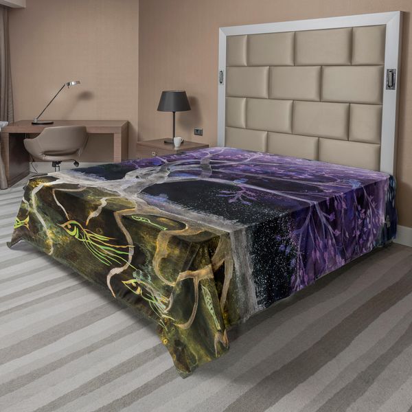 Abakuhaus Albero Della Vita Lenzuolo, Albero Magico E Misterioso Psichedelico Con Uccelli E Pesci Arte Principale, Lenzuolo Morbido E Confortevole Per Un Letto Decorativo 1 Pezzo 266 Cm X 260 Cm, Multicolore-image