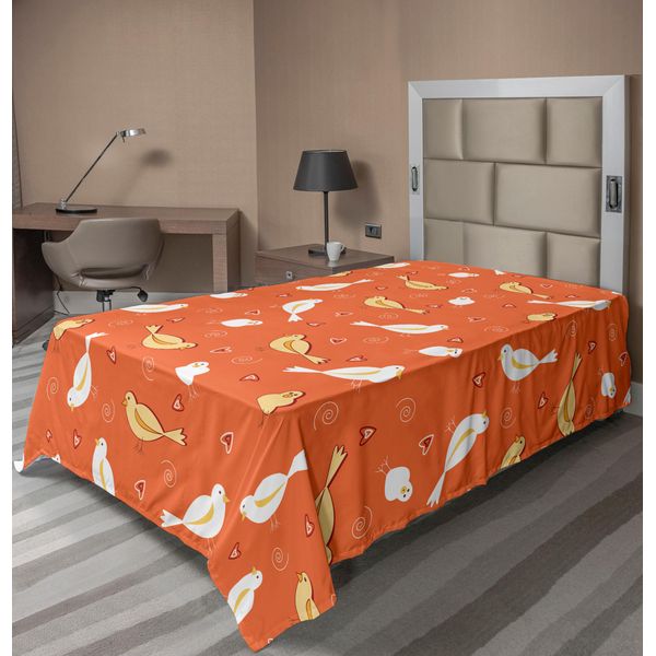 Abakuhaus Lenzuolo Arancione, Uccelli Con Forme A Cuore, Motivi Vorticosi Su Sfondo Arancione Vintage, Lenzuolo Morbido E Confortevole Per Un Letto Decorativo 1 Pezzo 260 Cm X 168 Cm, Arancione Giallo Bianco-image