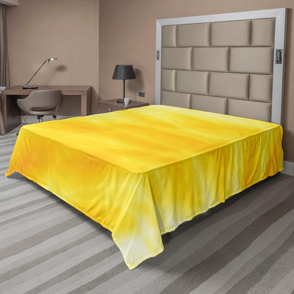 Abakuhaus Lenzuolo Giallo, Motivo Astratto Con Diversi Raggi Di Sole Estivi E Ombre Di Vario Tipo, Morbido E Confortevole Lenzuolo Superiore Per Un Letto Decorativo, 1 Pezzo, 260 Cm X 228 Cm, Giallo-image