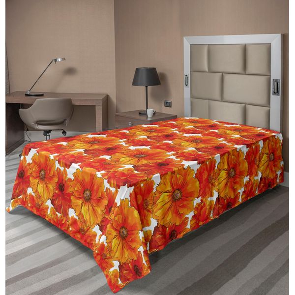 Abakuhaus Lenzuolo Arancione, Grandi Papaveri Boemi In Fiore Su Sfondo Antico, Design Grafico, Lenzuolo Morbido E Confortevole Per Un Letto Decorativo, 1 Pezzo, 190 Cm X 100 Cm, Arancione Bruciato E Bianco-image