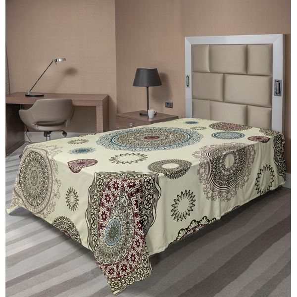 Abakuhaus Lenzuolo Beige, Motivi Decorativi Vintage Rotondi, Stile Retrò Orientale Nostalgico Del Vecchio Mondo, Lenzuolo Morbido E Confortevole Per Un Letto Decorativo, 1 Pezzo 190 Cm X 100 Cm, Multicolore-image
