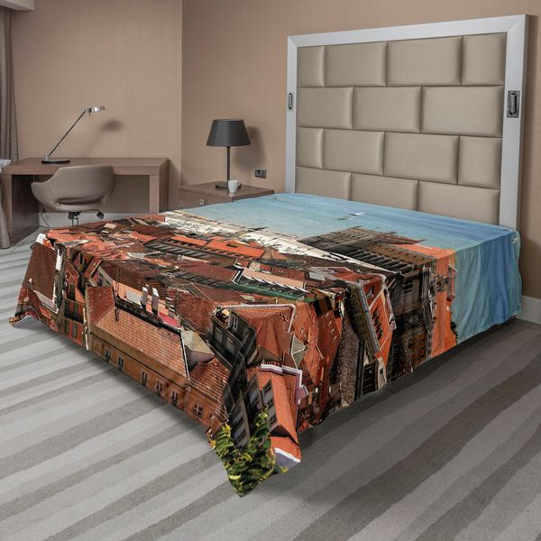 Abakuhaus Lenzuolo Europeo, Vista Del Portogallo Centrale Con Tetti A Punta, Mare, Città Antica, Città Nostalgica, Lenzuolo Morbido E Confortevole Per Un Letto Decorativo, 1 Pezzo, 260 Cm X 228 Cm, Multicolore-image