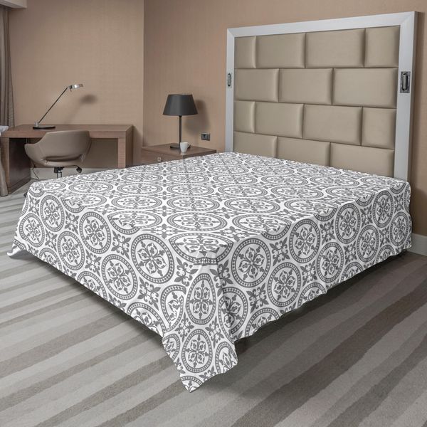 Abakuhaus Lenzuolo Grigio, Motivo Floreale Orientale, Motivo Etnico Retrò, Arte Boho Moderna E Grafica, Lenzuolo Morbido E Confortevole Per Un Letto Decorativo, 1 Pezzo, 260 Cm X 228 Cm, Grigio Bianco-image