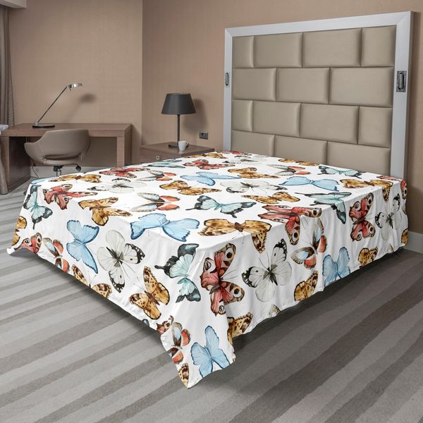 Abakuhaus Lenzuolo Con Farfalle, Stampa Boema Con Farfalle Colorate In Stile Acquerello, Lenzuolo Morbido E Confortevole Per Un Letto Decorativo, 1 Pezzo, 260 Cm X 228 Cm, Multicolore-image