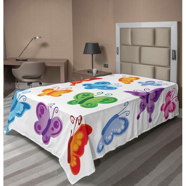 Abakuhaus Lenzuolo A Farfalle, Stampa Colorata Con Collezione Di Farfalle, Simpatico Animale Alato, Stampa Grafica, Lenzuolo Morbido E Confortevole Per Un Letto Decorativo, 1 Pezzo, 190 Cm X 100 Cm, Multicolore-image