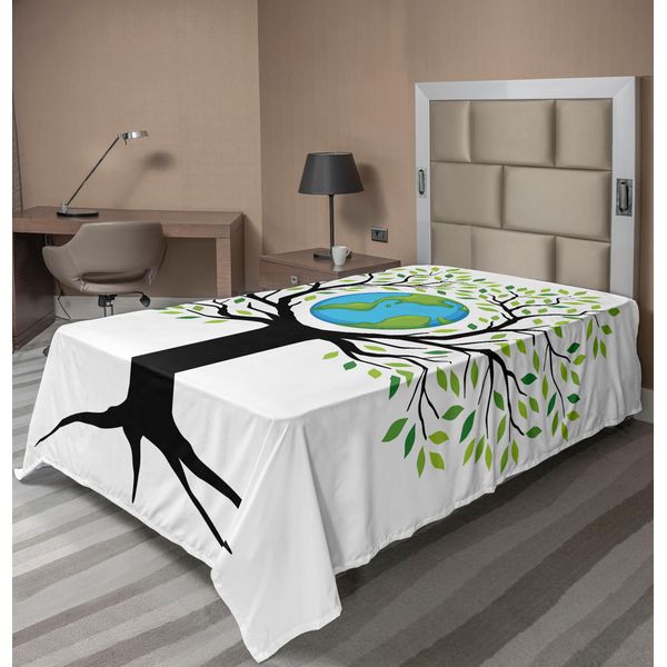 Abakuhaus Albero Della Vita Lenzuolo, Albero Della Terra Ecologico, Pianeta Vita Clima Arte Simbolica, Morbido E Confortevole Lenzuolo Superiore Per Un Letto Decorativo 1 Pezzo 260 Cm X 168 Cm, Verde Nero Blu-image