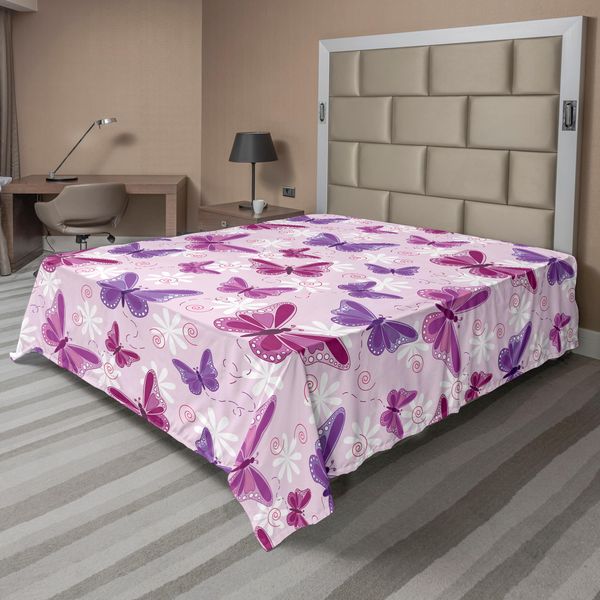 Abakuhaus Lenzuolo Con Farfalle, Farfalle Con Colori Fiabeschi, Stampa In Stile Hippie, Disegno Magico, Lenzuolo Morbido E Confortevole Per Un Letto Decorativo, 1 Pezzo, 260 Cm X 228 Cm, Rosa Lilla-image