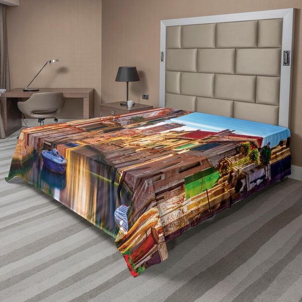 Abakuhaus Lenzuolo Europeo, Panorama Urbano Di Venezia, Stretto Canale, Edificio Storico Tradizionale, Morbido E Confortevole Lenzuolo Superiore Per Un Letto Decorativo, 1 Pezzo 275 Cm X 260 Cm, Multicolore-image