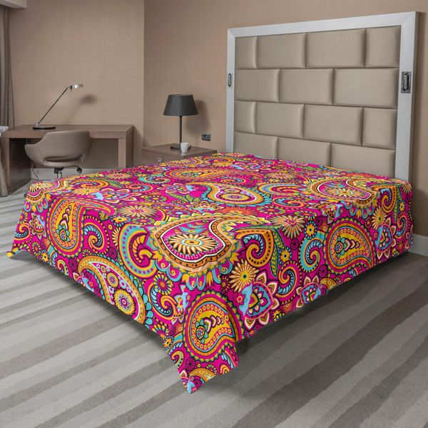 Abakuhaus Lenzuolo Paisley, Motivo Paisley Basato Sul Tradizionale Design Culturale Asiatico Orientale, Morbido E Confortevole Lenzuolo Superiore Per Un Letto Decorativo 1 Pezzo 266 Cm X 260 Cm, Multicolore-image