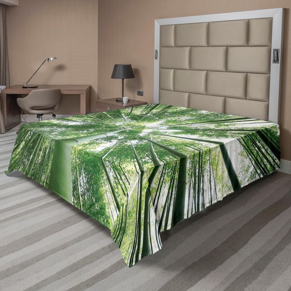 Abakuhaus Lenzuolo In Bambù, Foresta Pluviale Tropicale, Alti Alberi Di Bambù, Tema Esotico Asiatico, Natura Zen, Morbido E Confortevole Lenzuolo Superiore Per Un Letto Decorativo, 1 Pezzo, 275 Cm X 260 Cm, Verde-image