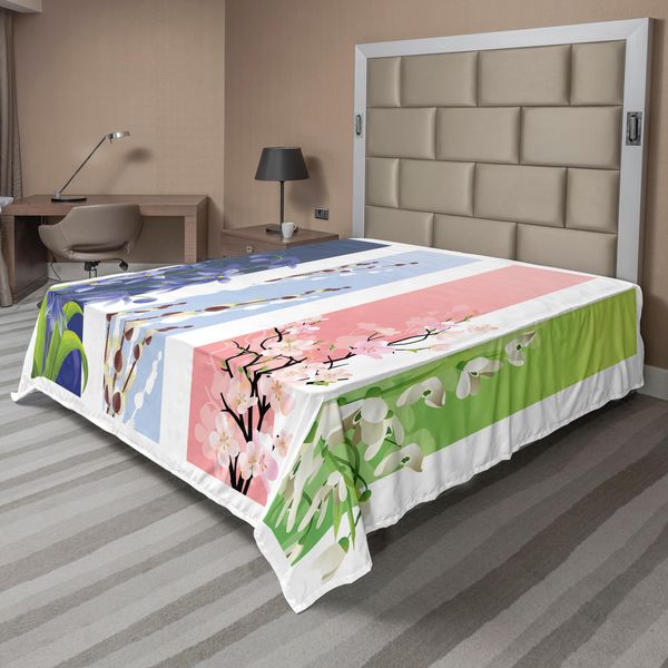 Abakuhaus Lenzuolo Con Fiori, Fiori Primaverili Su Sfondi Diversi, Fiori Di Giglio, Primule, Stampa Floreale, Lenzuolo Morbido E Confortevole Per Un Letto Decorativo, 1 Pezzo, 275 Cm X 260 Cm, Multicolore-image