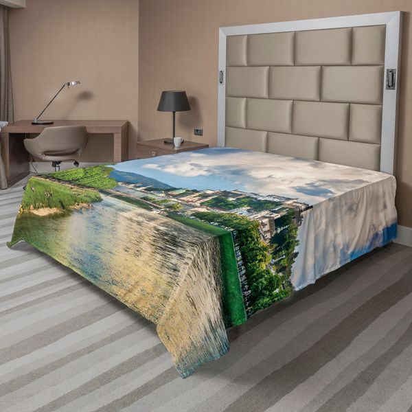 Abakuhaus Lenzuolo Europeo, Europa Dalla Regione Di Salisburgo Con Cielo Nuvoloso E Fiume In Austria, Morbido E Confortevole Lenzuolo Superiore Per Un Letto Decorativo 1 Pezzo 260 Cm X 228 Cm, Multicolore-image