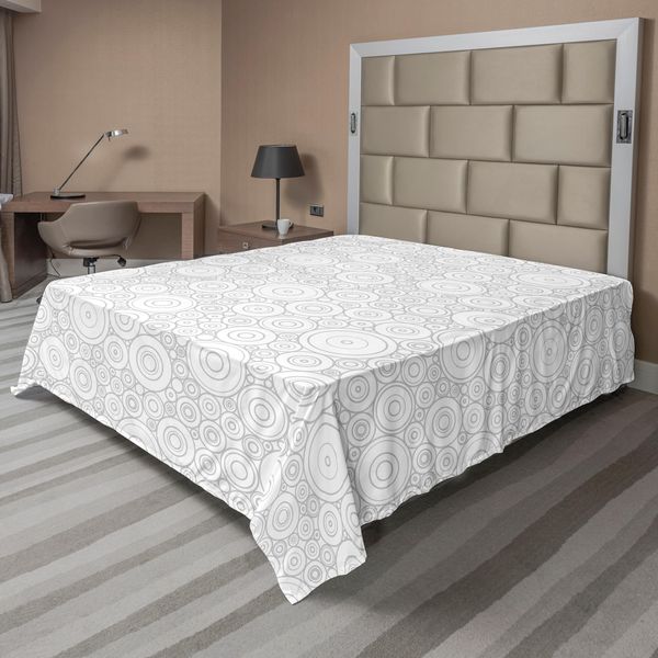 Abakuhaus Lenzuolo Grigio, Cerchi Assortiti E Motivi Geometrici Semplici, Stampa Grafica, Lenzuolo Morbido E Confortevole Per Un Letto Decorativo, 1 Pezzo, 275 Cm X 260 Cm, Grigio Bianco-image