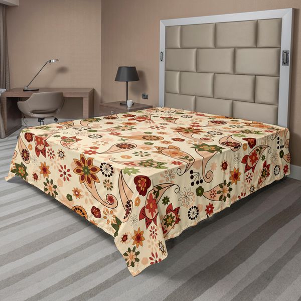 Abakuhaus Lenzuolo Paisley, Disegno Floreale Con Motivi Primaverili Paisley Elements Oriental In Stile Etnico, Lenzuolo Morbido E Confortevole Per Un Letto Decorativo 1 Pezzo 275 Cm X 260 Cm, Multicolore-image