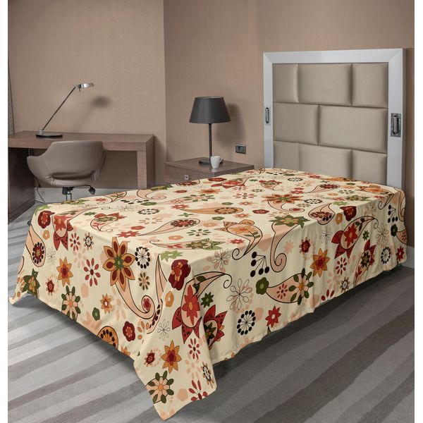 Abakuhaus Lenzuolo Paisley, Disegno Floreale Con Motivi Primaverili Paisley Elements Oriental In Stile Etnico, Lenzuolo Morbido E Confortevole Per Un Letto Decorativo 1 Pezzo 190 Cm X 100 Cm, Multicolore-image
