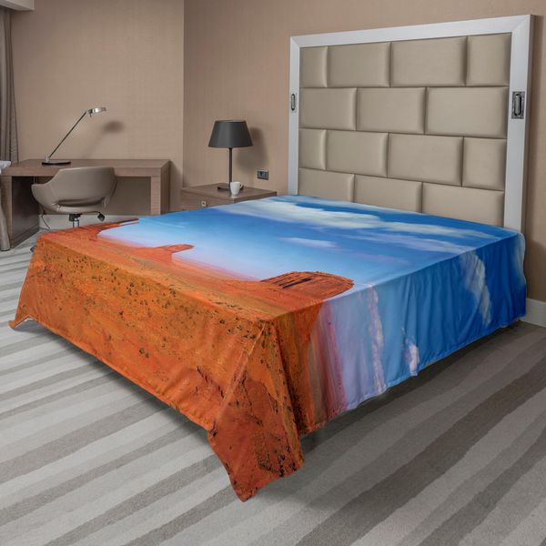 Abakuhaus Lenzuolo Occidentale, Monument Valley Nel Selvaggio West Foto Storica Dei Cieli Americani, Lenzuolo Morbido E Confortevole Per Un Letto Decorativo 1 Pezzo 275 Cm X 260 Cm, Arancione Bruciato E Blu-image